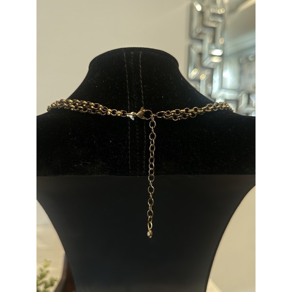 Boho Statement Bib Necklace Cream Beads Draped Chain Gold Tone - Picture 2 of 3